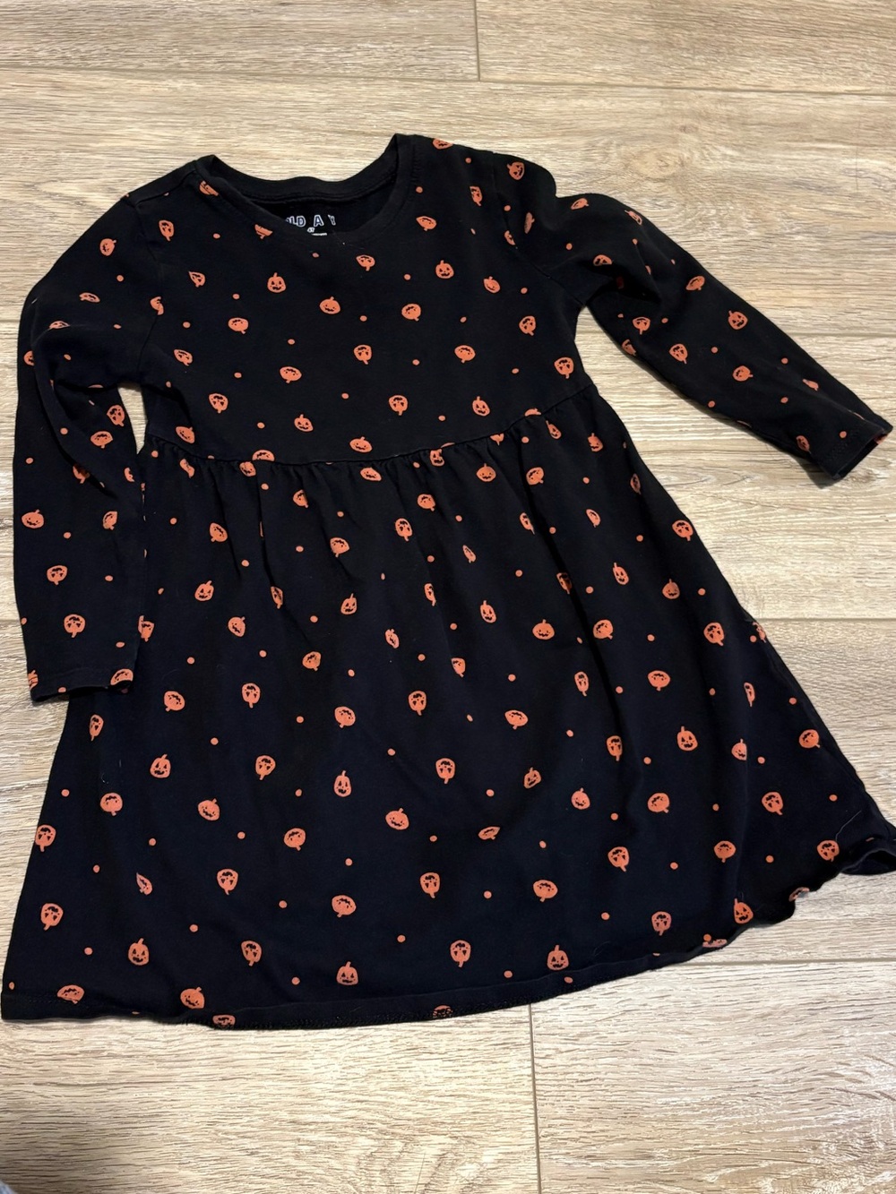 OLD NAVY | Black Long-Sleeve Dress with Orange Pumpkin Print